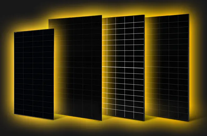 mono-s4-s5-back-contact-series-teaser tutti i moduli FV in fila con alone giallo esterno